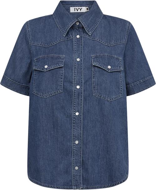 IVY Copenhagen Ivyora SS Shirt Kvinde Mid Blue Denim Denimskjorter Str 38 - Denim hos Magasin