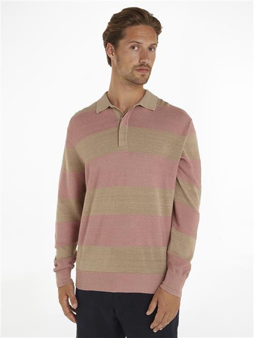 Tommy Hilfiger DC Premium Linen Blend Rugby Mand Terra Pink/beige Langærmede Poloer Str L - hos Magasin