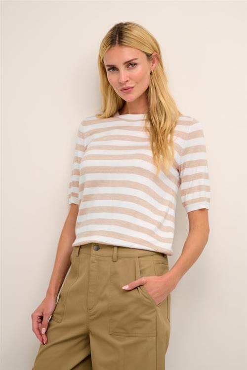 Kaffe Kamilo Short Sleeve Knit Kvinde Chalk / Sand Melange Stripe Kortærmede T-shirts Str XS - hos Magasin