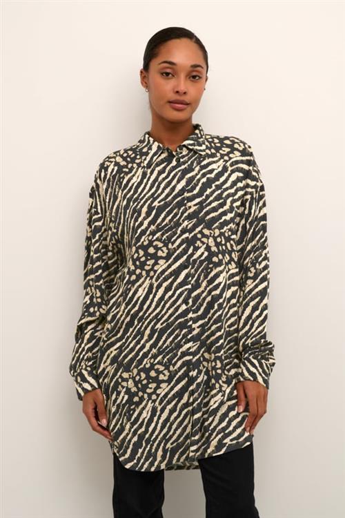 Kaffe Kaditte Shirt Kvinde Black And Brown Animal Print Tunikaer Str 46 - hos Magasin