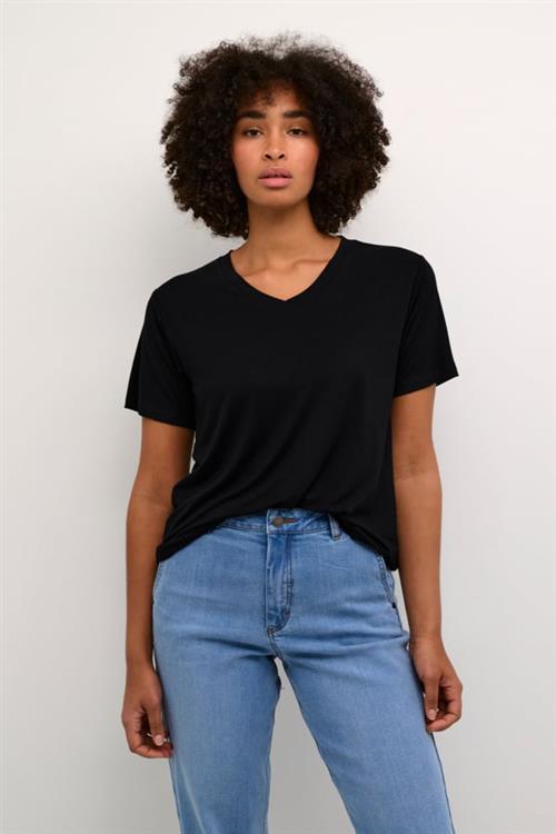 Se Kaffe Kafrida Vneck T-shirt Kvinde Black Deep Kortærmede T-shirts Str L - hos Magasin ved Magasin