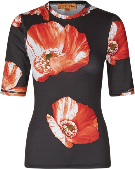 Stine Goya Sgminerva, 2063 Stocking Jersey Kvinde Opium Poppies Toppe Str M/L - hos Magasin