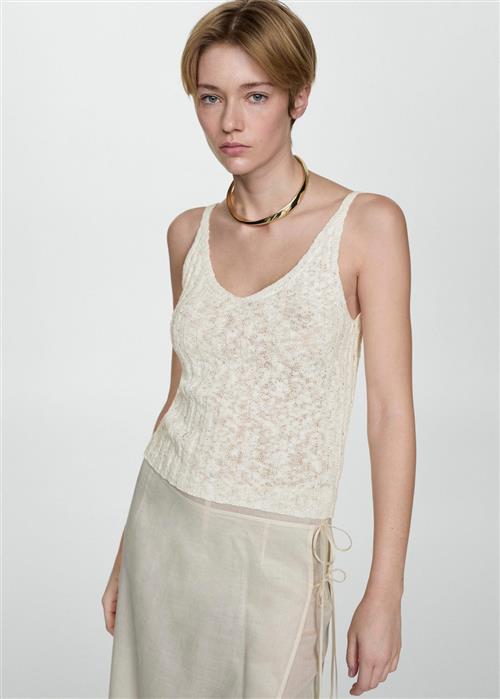 MANGO Knit Strap top Kvinde Natural White Tanktoppe Str XS - hos Magasin