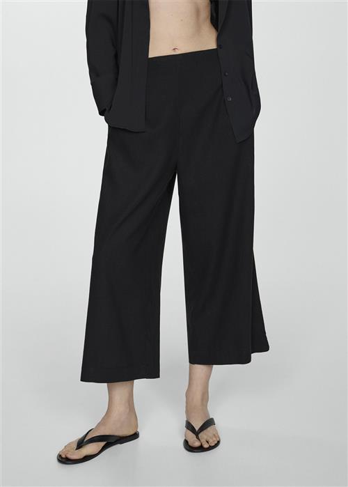 MANGO Wideleg Linen Trousers Kvinde Black Bukser Med Brede Ben Str XXS - hos Magasin