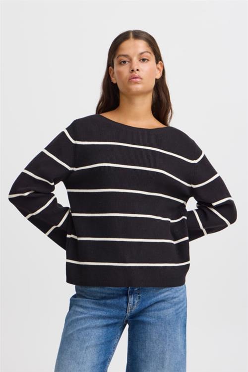 ICHI Ihboston LS6 Kvinde Meteorite Almond Milk Stripe Sweaters Loose Fit Str XS - hos Magasin