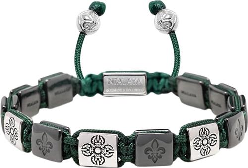 Nialaya Men's Ceramic Flatbead Bracelet in Green and Silver M - Armbånd Stål hos Magasin