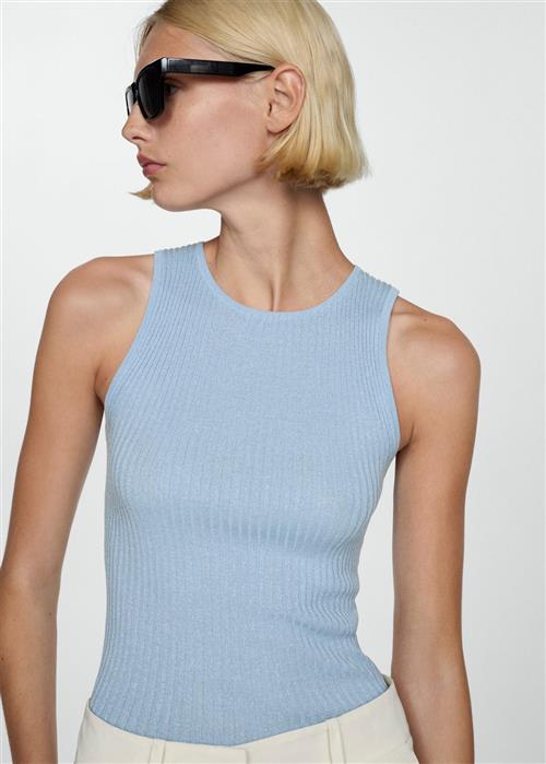 Se MANGO Ribbed Knit top Kvinde Lt-pastel Blue Langærmede Bluser Str M - hos Magasin ved Magasin