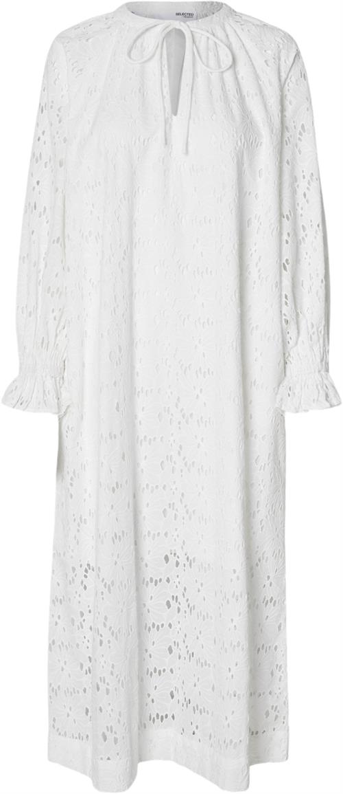 Selected Femme Slfsonora LS Ankle Broderi Dress EX Kvinde Hvid Midi Kjoler Regular Fit Str 42 - Bomuld hos Magasin