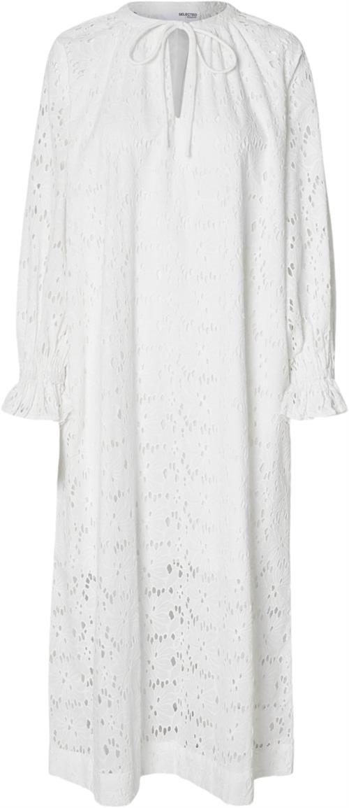 Selected Femme Slfsonora LS Ankle Broderi Dress EX Kvinde Hvid Midi Kjoler Regular Fit Str 36 - Bomuld hos Magasin