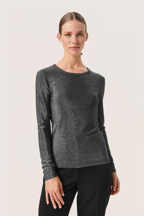 Soaked in Luxury Slskylara Round Neck LS Kvinde Silver Toppe Slim Fit Str XS - hos Magasin