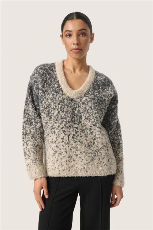 Soaked in Luxury Slvenessa Pullover Kvinde Oatmeal And Grey Jaquard Sweaters Loose Fit Str XL - hos Magasin