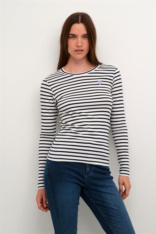 Kaffe Liddy Tshirt Kvinde Chalk / 52737 Midnight Marine Langærmede T-shirts Regular Fit Str XS - hos Magasin