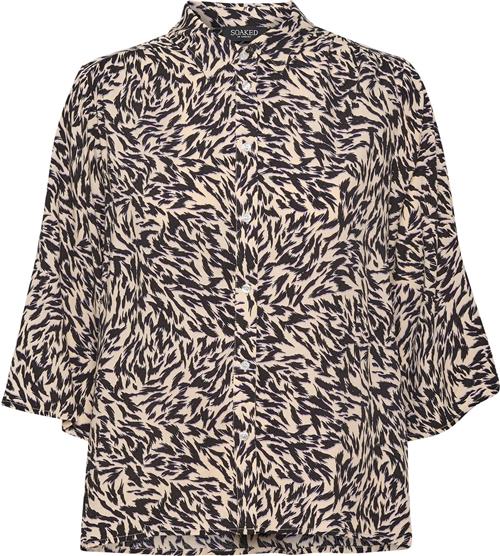 Soaked in Luxury Sllivinna Shirt SS Kvinde Black Preppy Animal Print Kortærmede Bluser Loose Fit Str XS - hos Magasin