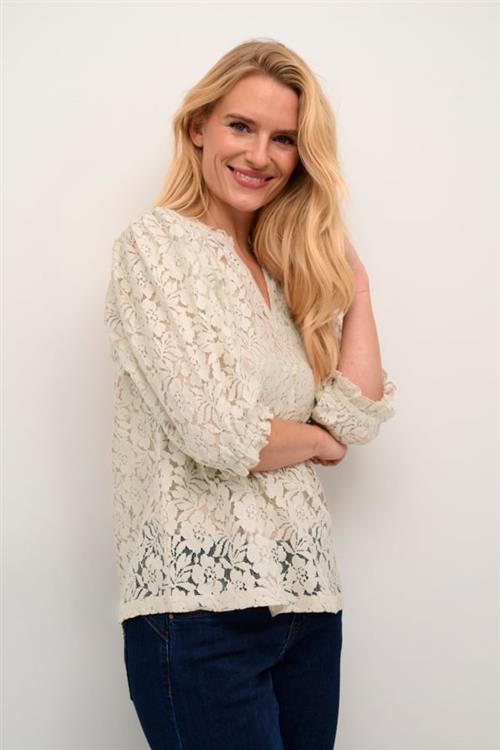 Cream Crkaspis Lace Blouse Kvinde Ancient Scroll Langærmede Bluser Str 46 - hos Magasin