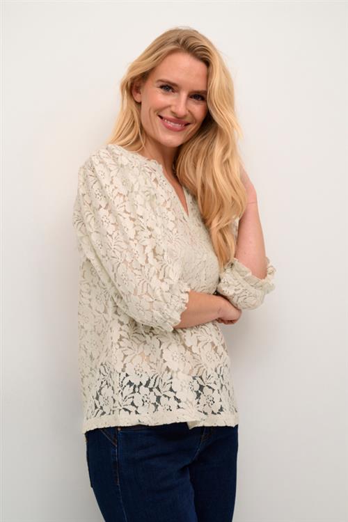 Cream Crkaspis Lace Blouse Kvinde Ancient Scroll Langærmede Bluser Str 36 - hos Magasin