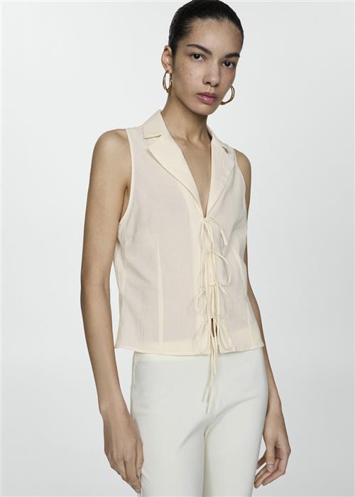 Se MANGO Sleeveless Blouse With Bows Kvinde Light Beige Kortærmede Bluser Str XL - hos Magasin ved Magasin