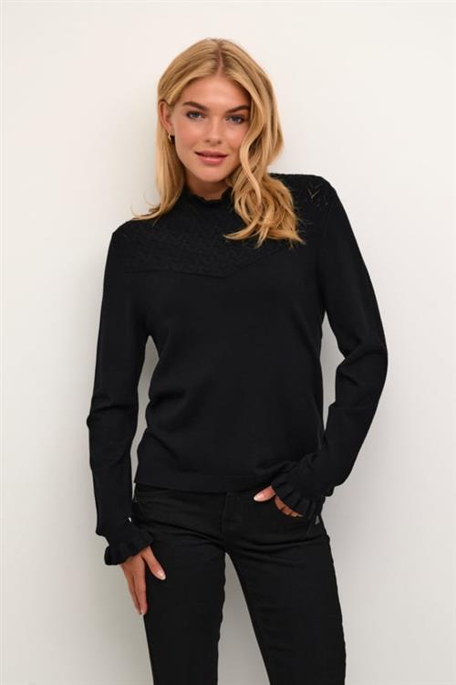 Se Cream Crvillea Knit Blouse Kvinde Pitch Black Sweaters Str L - hos Magasin ved Magasin