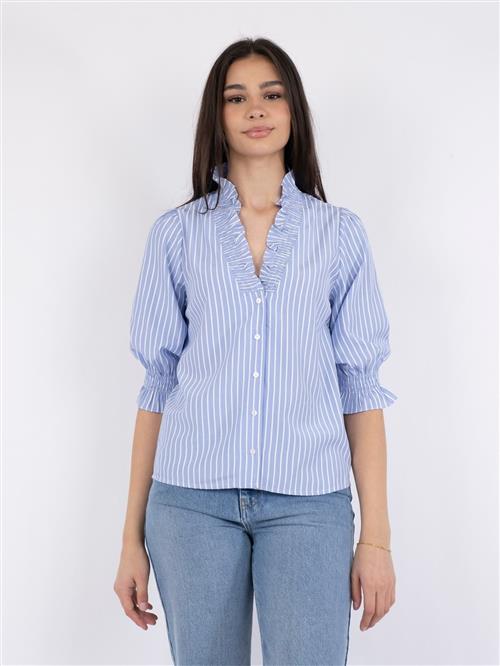 Neo Noir Briony Wide Stripe Blouse Kvinde Light Blue Kortærmede Bluser Str 34 - hos Magasin