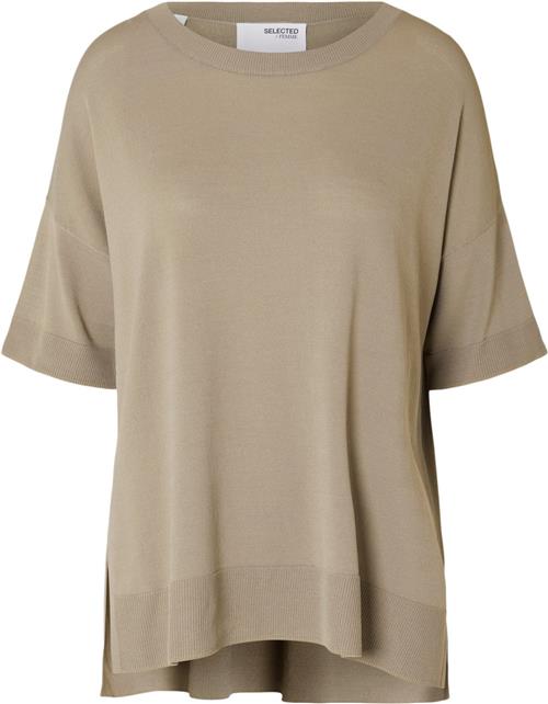 Selected Femme Slfwille SS Knit Oneck B Noos Kvinde Greige Kortærmet Strik Str XS - hos Magasin