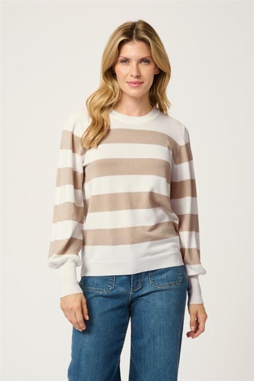 Kaffe Kalizza Striped Pullover Kvinde Chalk/feather Grey Bold Stripe Sweaters Str S - hos Magasin