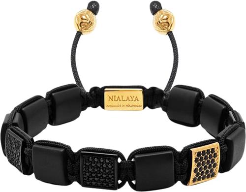 Nialaya The CZ Flatbead Collection Black Onyx and Black CZ L - Armbånd Stål hos Magasin