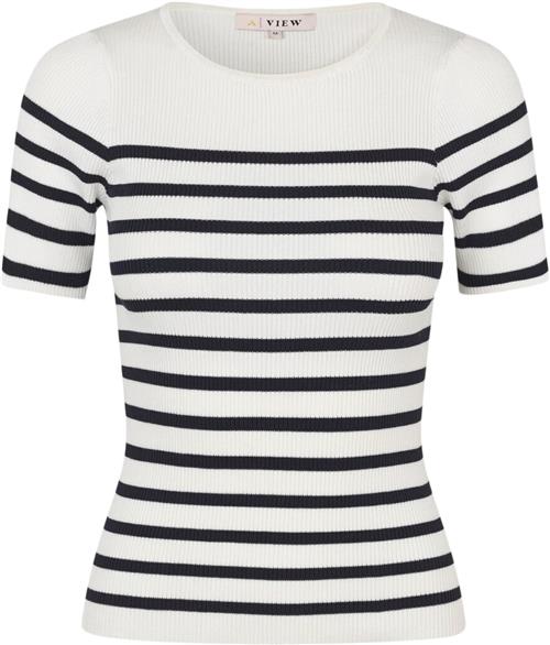 A-VIEW Rib Stripe Short Sleeve top Kvinde White/navy Kortærmede T-shirts Str L - hos Magasin