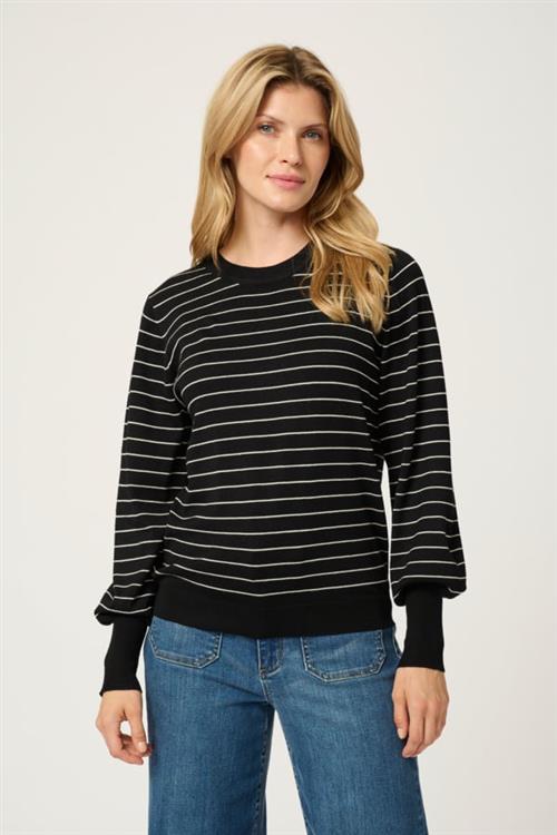 Se Kaffe Kalizza Striped Pullover Kvinde Black /Turtledove Slim Stripe Sweaters Str L - hos Magasin ved Magasin