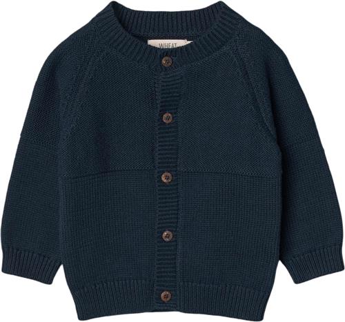 Wheat Strik Cardigan Eddy Str 68/6m - Blå Cardigans Bomuld hos Magasin