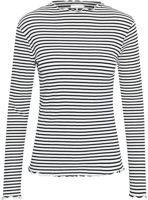 Karen by Simonsen Candacekb Stripe LS Kvinde Egret/night Sky Stripe Langærmede T-shirts Slim Fit Str XS - hos Magasin