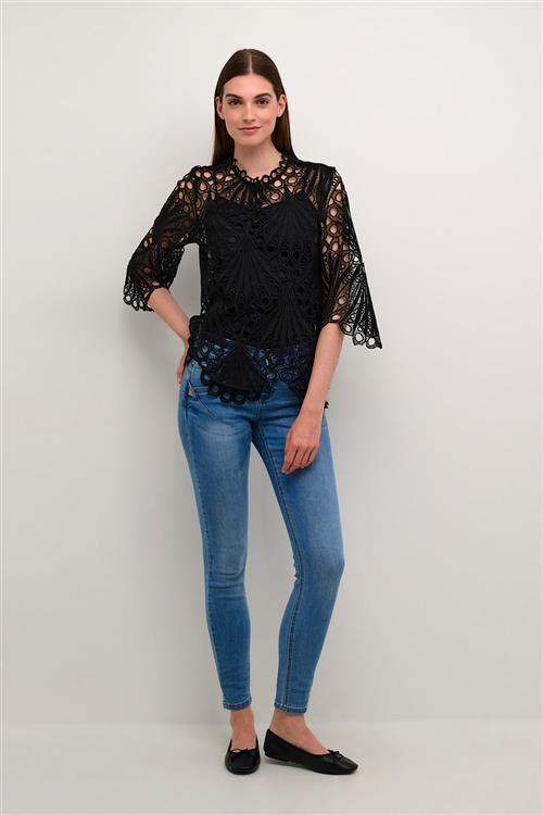 Cream Crlhilla Lace Blouse Kvinde Pitch Black Langærmede Bluser Str 44 - hos Magasin