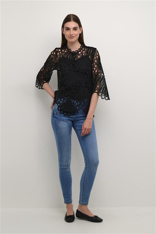 Se Cream Crlhilla Lace Blouse Kvinde Pitch Black Langærmede Bluser Str 36 - hos Magasin ved Magasin