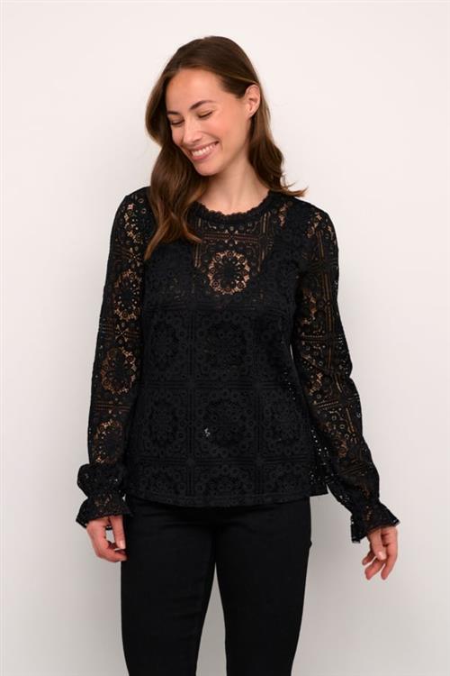 Cream Crtiley Lace Blouse Kvinde Pitch Black Langærmede Bluser Str 44 - hos Magasin