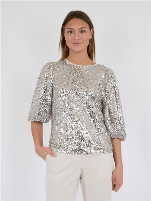 Neo Noir Lorraine Sequins Blouse Kvinde Pale Gold Kortærmede Bluser Str 44 - hos Magasin