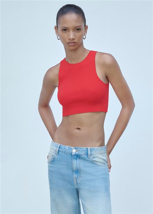 MANGO Knitted Cropped top Kvinde Red Tanktoppe Str S - hos Magasin