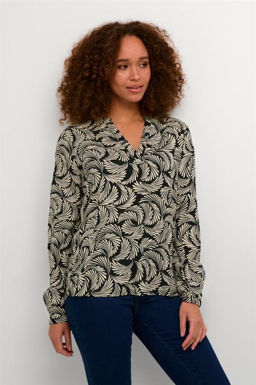 Kaffe Kamarta Shirt Kvinde Black Deep/antique White Print Langærmede Skjorter Str 46 - hos Magasin