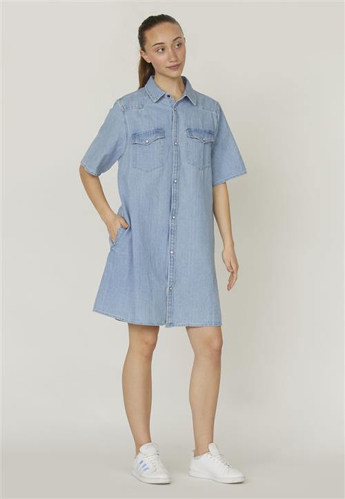 SisterS Point Osaa.DR Kvinde L. Blue Wash Midi Kjoler Str L - Denim hos Magasin