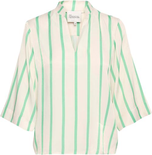 My Essential Wardrobe Miamw Blouse Kvinde Off White W. Green Stripe Langærmede Bluser Str 44 - hos Magasin