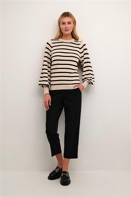 Kaffe Kamala Stripe Knit Pullover Kvinde Feather Gray Melange/black Langærmede Bluser Str L - hos Magasin