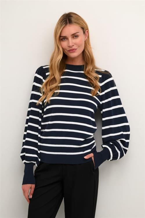 Se Kaffe Kamala Stripe Knit Pullover Kvinde Midnight Marine / Chalk Stripe Langærmede Bluser Str S - hos Magasin ved Magasin