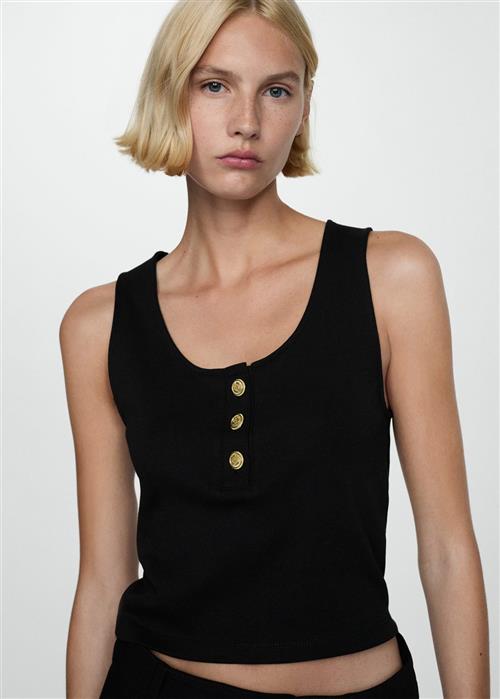 MANGO Top With Straps and Buttons Kvinde Black Langærmede Bluser Str S - hos Magasin