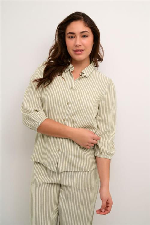 Kaffe Kamilia Shirt Kvinde Chinchilla/chalk Stripe Langærmede Skjorter Str 40 - hos Magasin