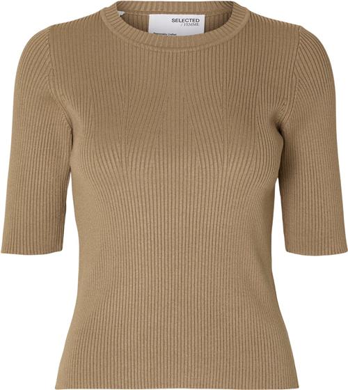 Selected Femme Slfmala 2/4 Knit Oneck Noos Kvinde Greige Kortærmet Strik Str M - hos Magasin