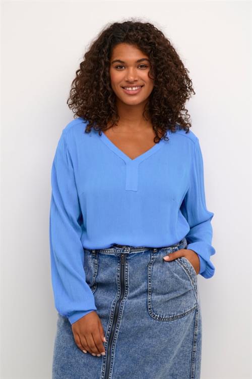 Kaffe Curve Kcami LS Blouse Kvinde Ultramarine Langærmede Bluser Str 52 - hos Magasin