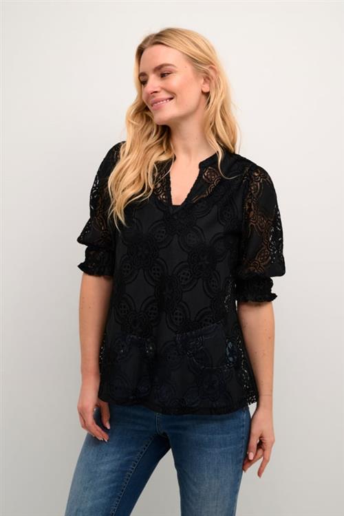 Se Culture Cuolu SS Blouse Kvinde Black Kortærmede Bluser Str XS - hos Magasin ved Magasin