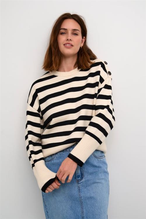 Kaffe Kamarie Knit Pullover Kvinde Ant. White/black Stripe Sweaters Str XL - hos Magasin