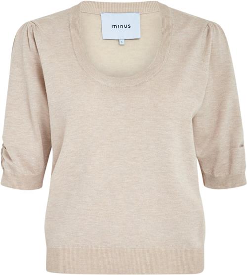 Minus Pam Scoop Neck Knit Tshirt Kvinde Sand Gray Melange Kortærmet Strik Str XS - hos Magasin