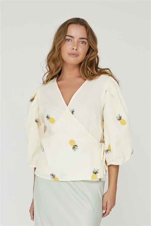 A-VIEW Rebekka Fruit Blouse Kvinde Sand/yellow Kortærmede Bluser Str 42 - hos Magasin