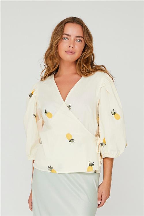 A-VIEW Rebekka Fruit Blouse Kvinde Sand/yellow Kortærmede Bluser Str 36 - hos Magasin