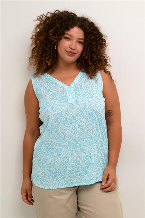 Kaffe Curve Kcami Top Printed Kvinde Blue Atoll Petit Fleur Toppe Str 44 - hos Magasin