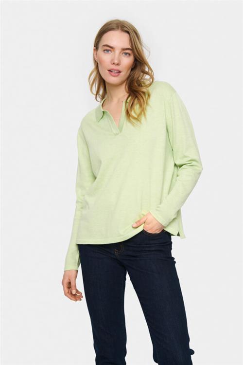 Saint Tropez Milasz Polo Pullover Kvinde Seedling Melange Langærmede Bluser Str XL - hos Magasin